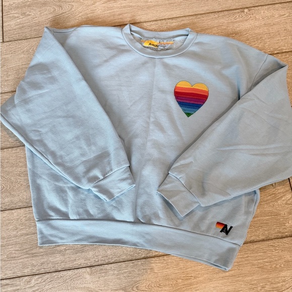 EUC Aviator Nation S Rainbow Heart Stitched Relaxed Crew Sweatshirt - Picture 2 of 4